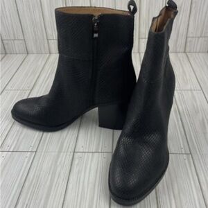 Frank Sarto leather block heel booties snake texture